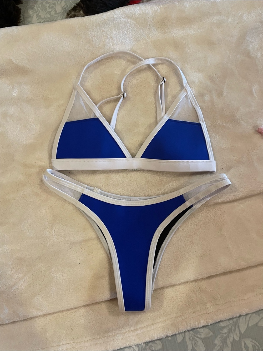 Blue and White Contrast Trim Bikini Set